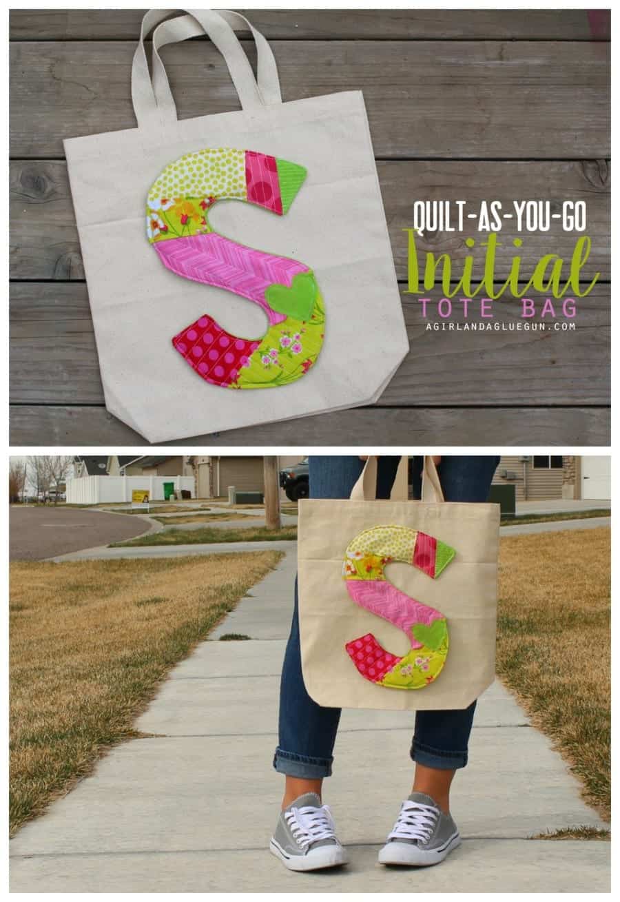 quilt as you go initial tote bag a girl and a glue gun