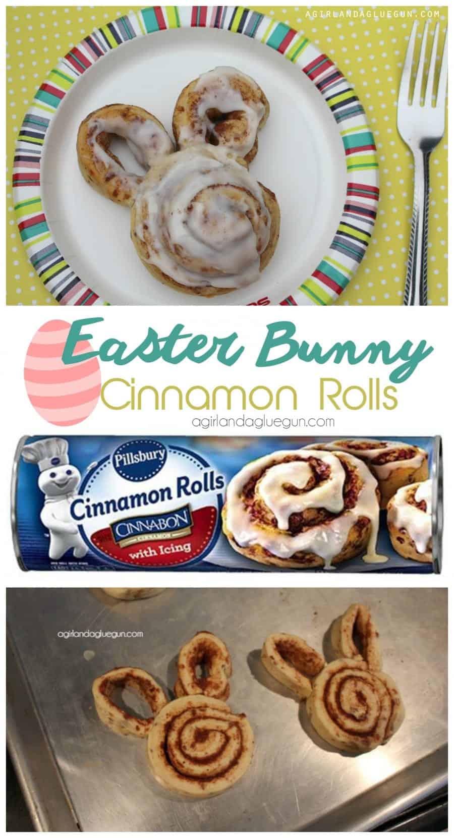 easy easter bunny cinnamon rolls made from store bought rolls. perfect for Easter morning breakfast or brunch