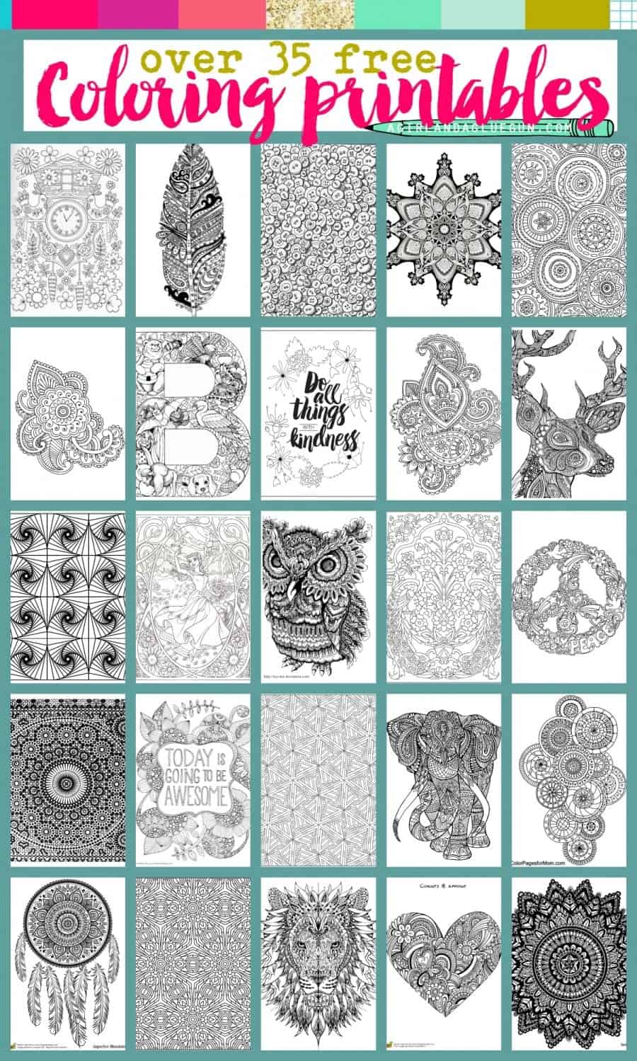 35 free coloring printables for adult coloring. Awesome prints and pages