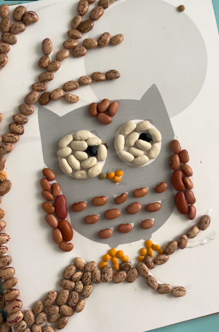 Bean Art- Kids Craft - A girl and a glue gun
