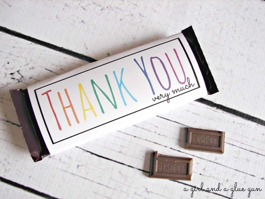 free candy bar wrapper thank you (and congrats) printables! A girl