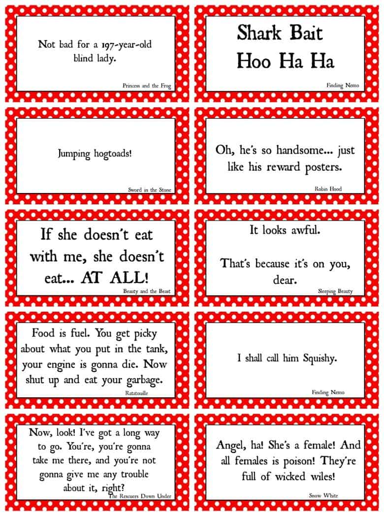 Disney Movie Quotes game with Free Printables! - A girl and a glue gun