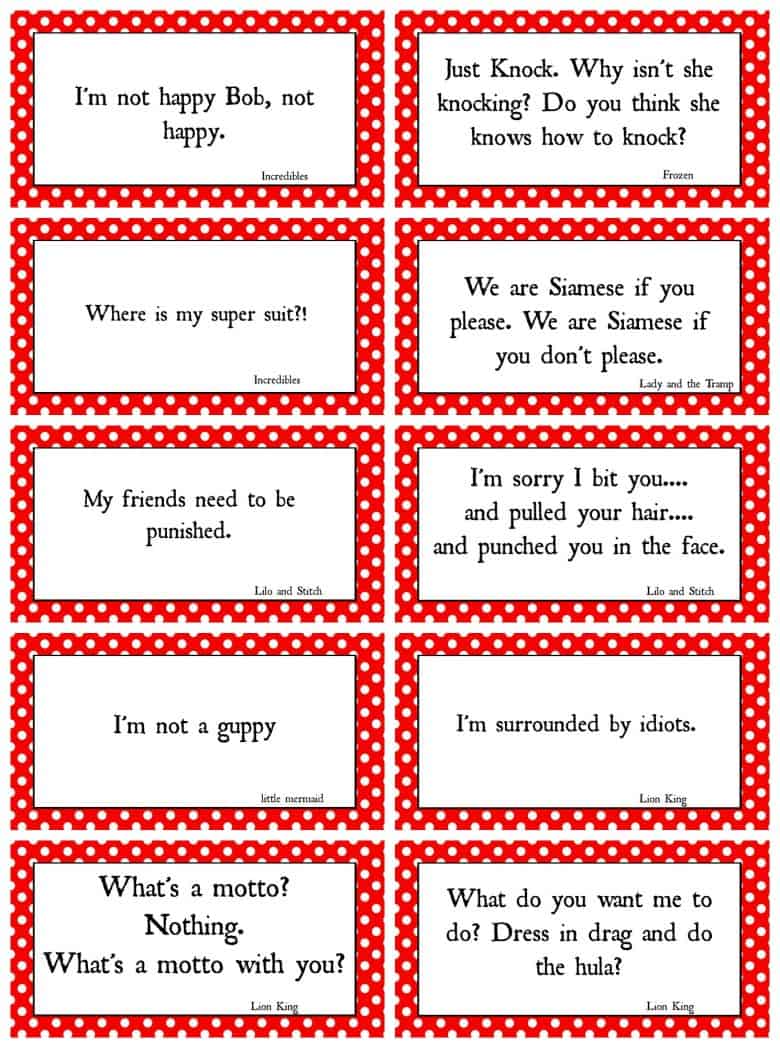 Disney Movie Quotes game with Free Printables! - A girl and a glue gun