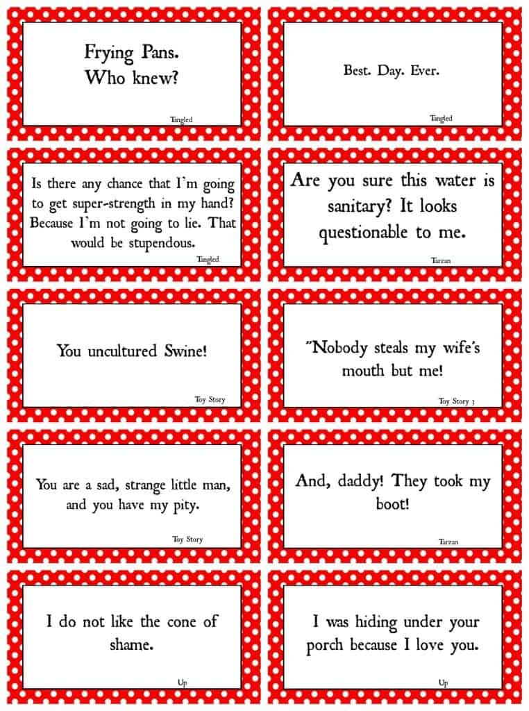 disney movie quotes print cards