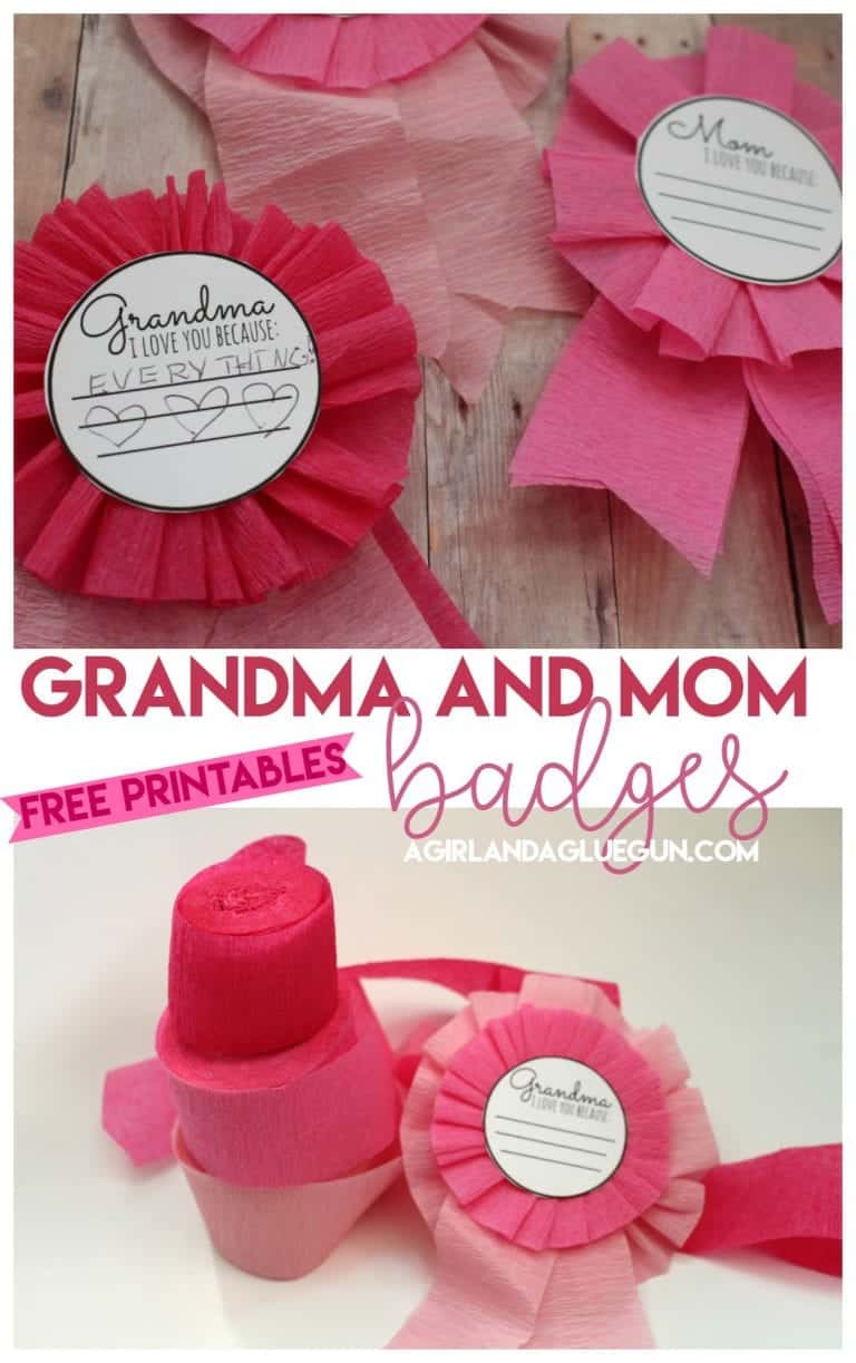 mom (and grandma) badges *free printable* - A girl and a glue gun