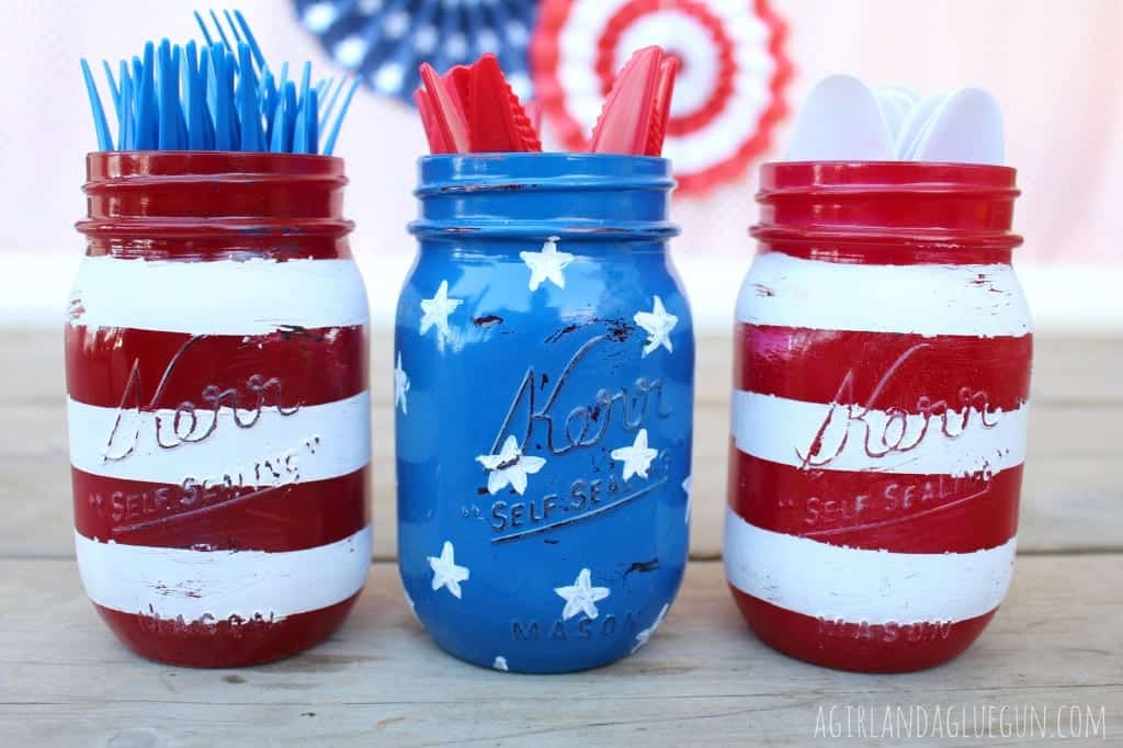 red white and blue mason jars