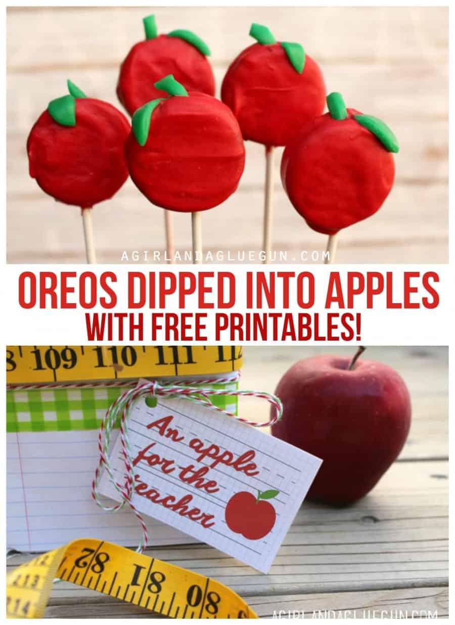oreos dipped into apples with free teacher appreciation printable