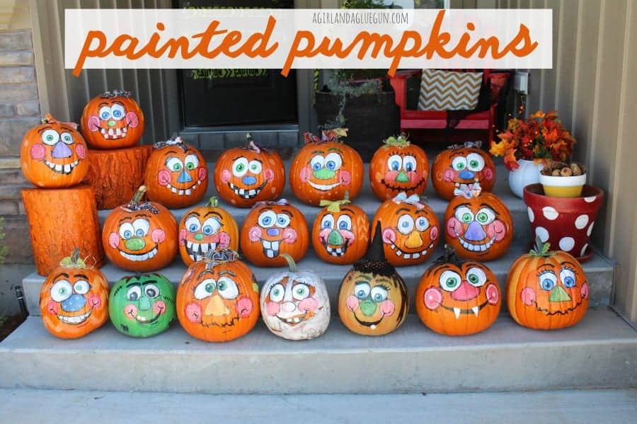 painted pumpkins with goofy faces