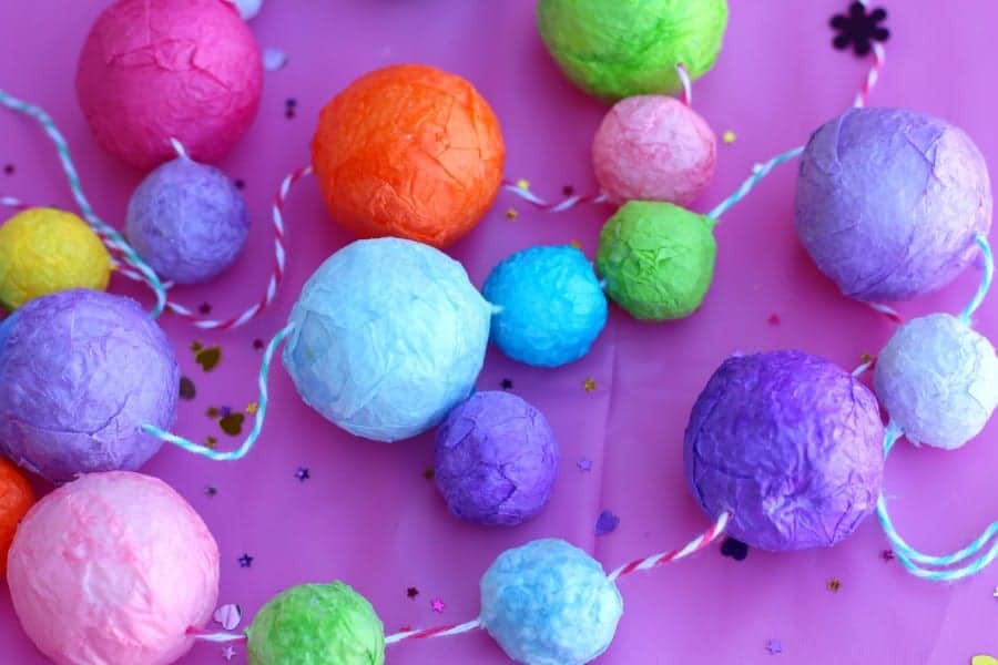 styrofoam wrapped balls for a party garland