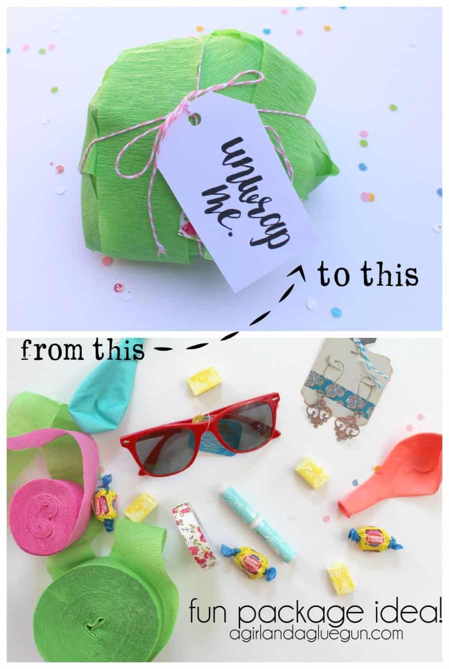fun way to send happy mail! crepe paper ball wrapped presents