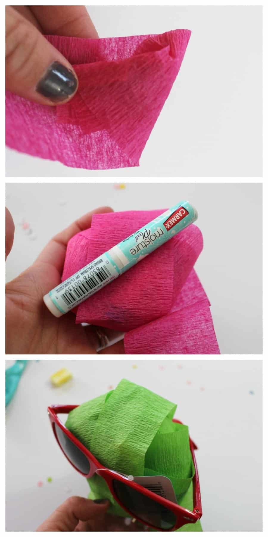 how to wrap a crepe paper ball package