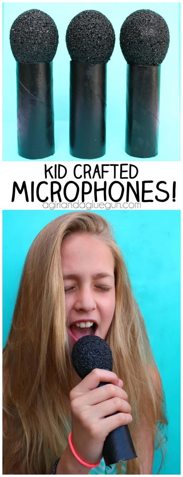 kid crafted microphone made from toilet paper and styrogoam