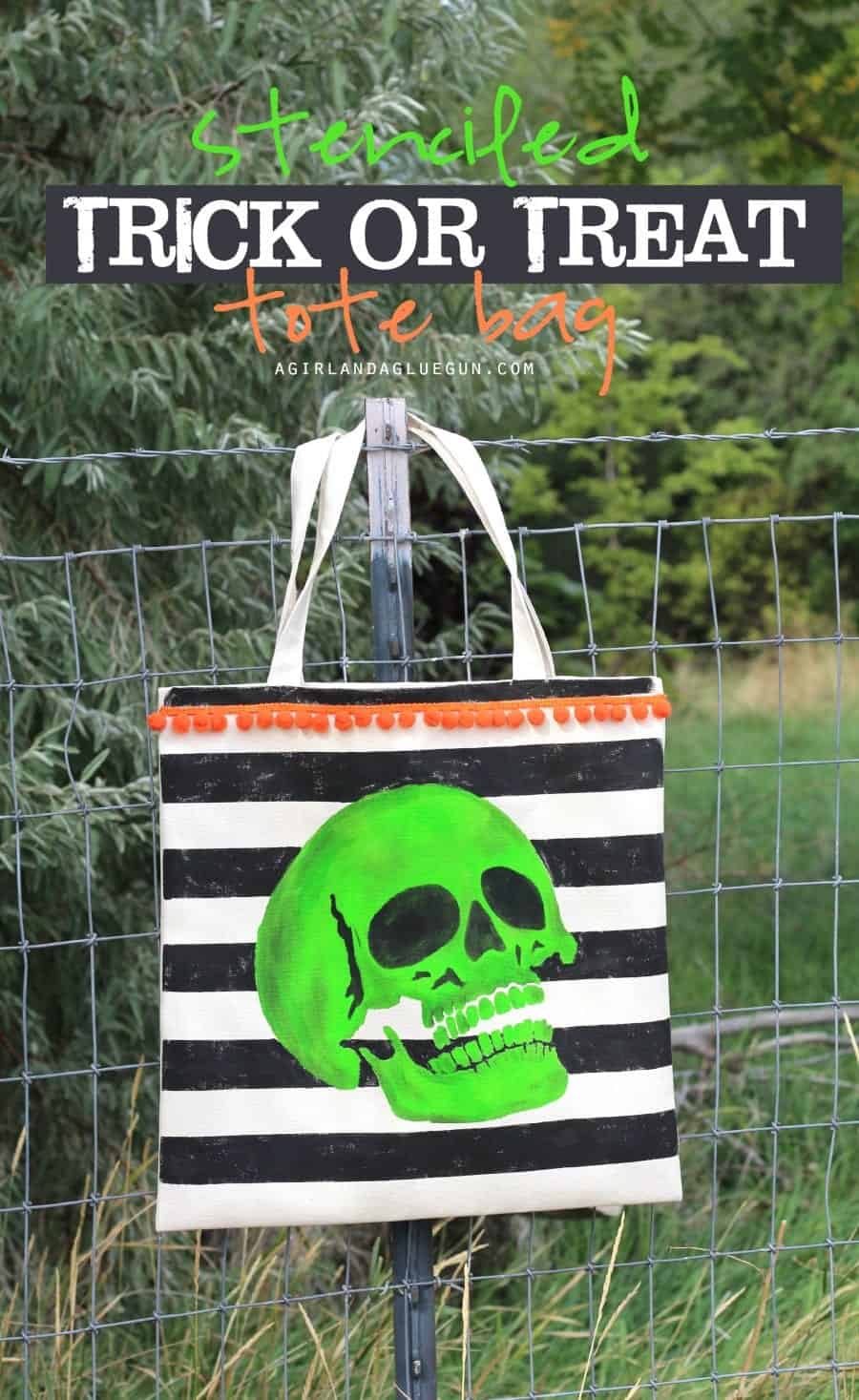 stenciled trick or treat tote bag