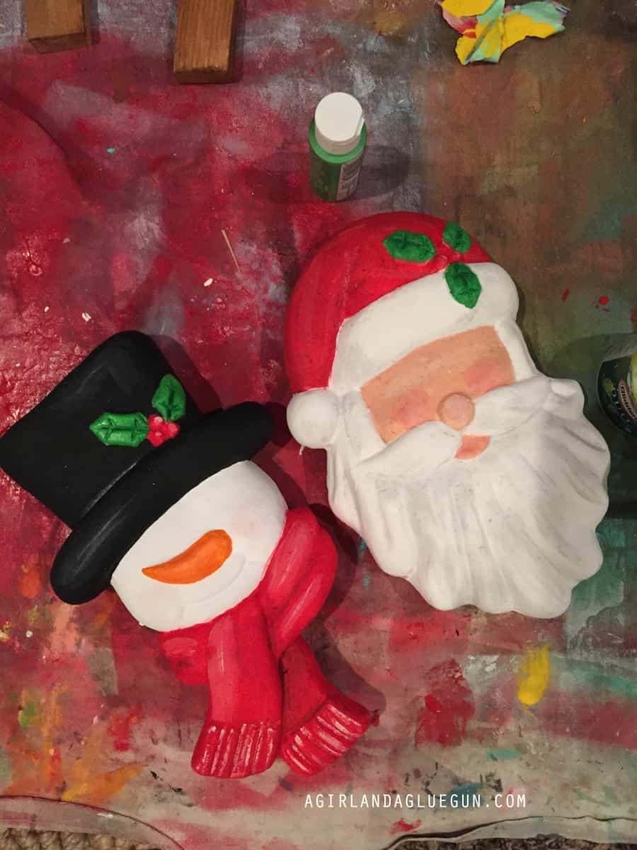 PAINTED snowman and santa