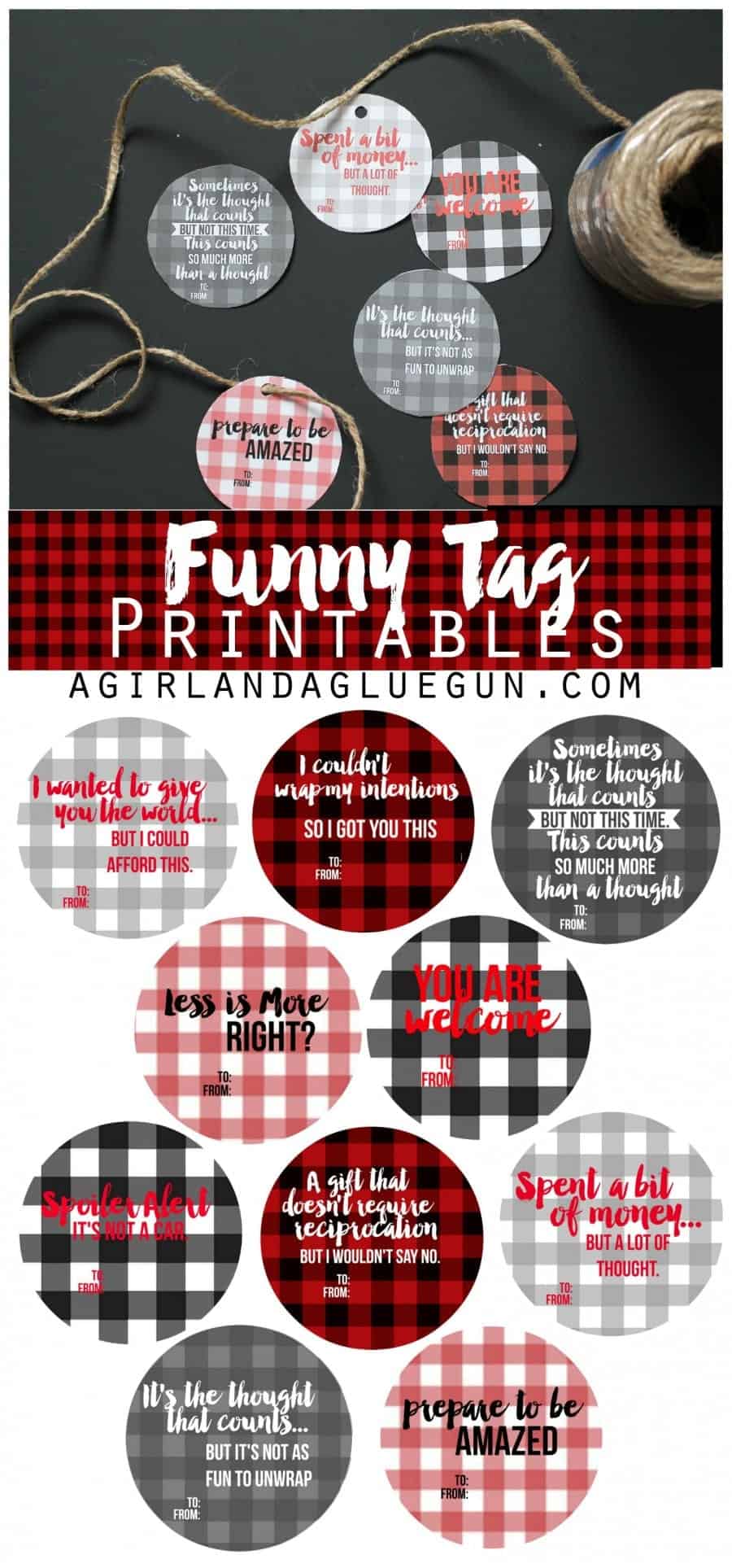 free printables--funny tags for presents with buffalo check