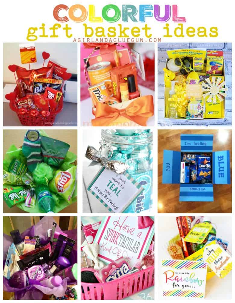 Colorful gift basket ideas! A girl and a glue gun