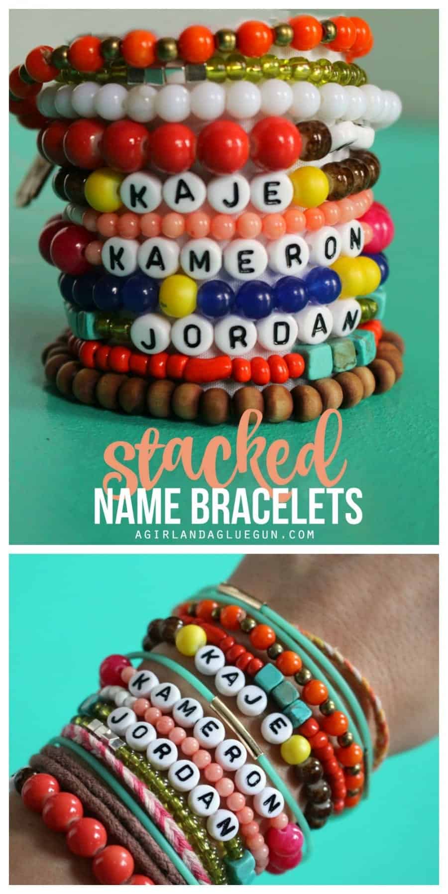 fun mothers day gift--stacked bracelets with kids names