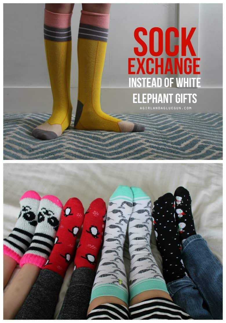 Sock exchange instead of white elephant gifts! - A girl and a glue gun