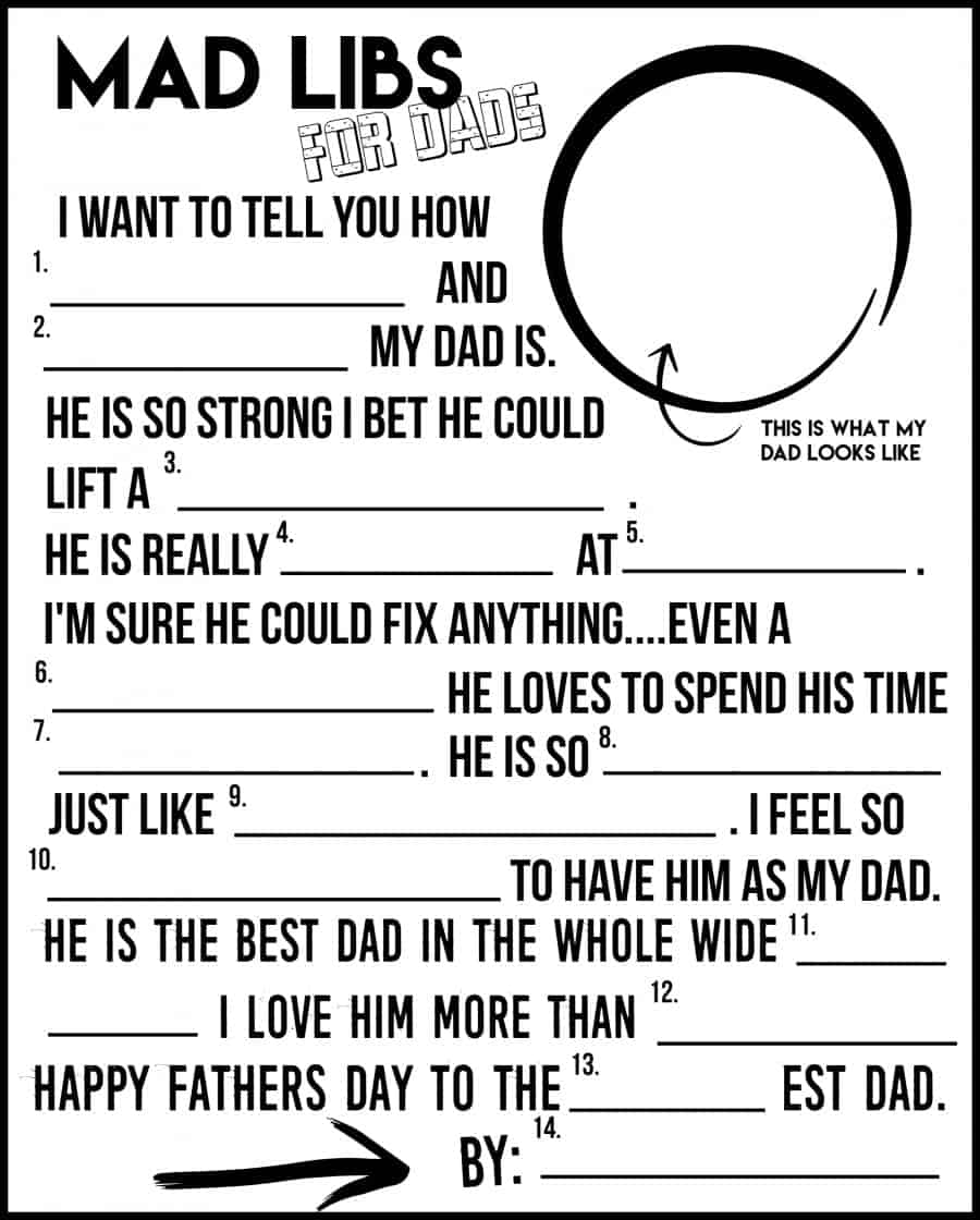 Mad libs FOR DADS! A fun Father's day printable A girl and a glue gun