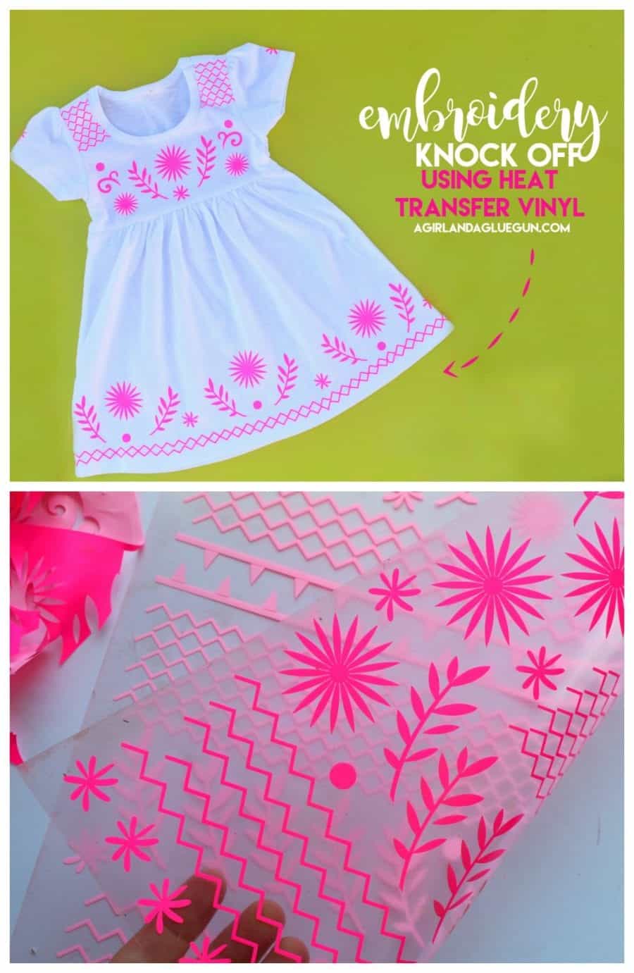 make a faux embroidery dress knock off using some awesome iron on heat transfer vinyl from expressions vinyl