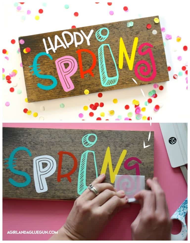 Happy Spring Sign Cute Happy Spring cut file with 2 ways to make a vinyl sign - A girl and a ...