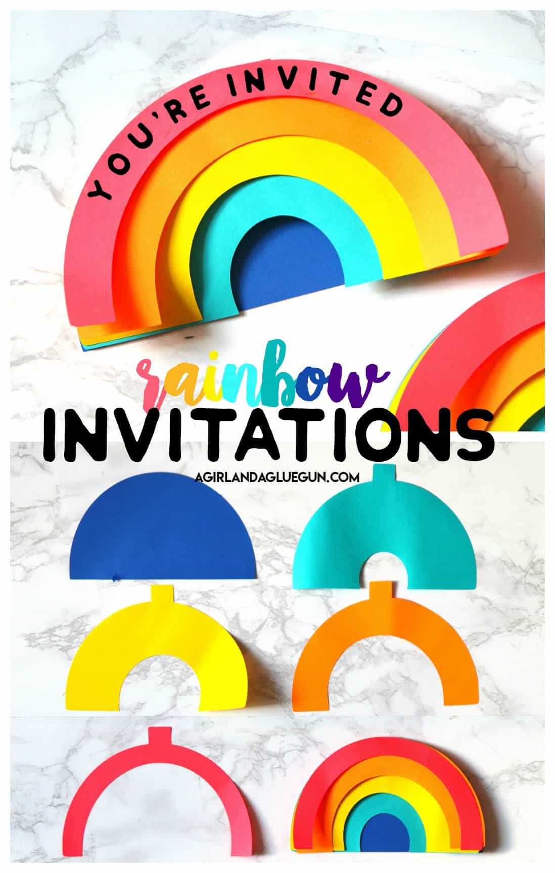 Rainbow Invitations - A girl and a glue gun