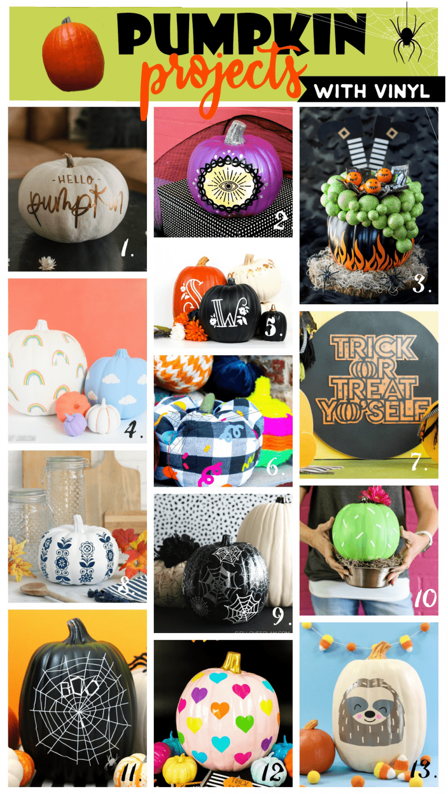 Tons of fun pumpkin projects: Create your own custom fabric with vinyl and then sew these adorable fabric pumpkins. These come together quickly and make a great addition to your fall decor. Click through for a video tutorial and written walkthrough. Plus lots more vinyl pumpkin projects.| www.sewwhatalicia.com