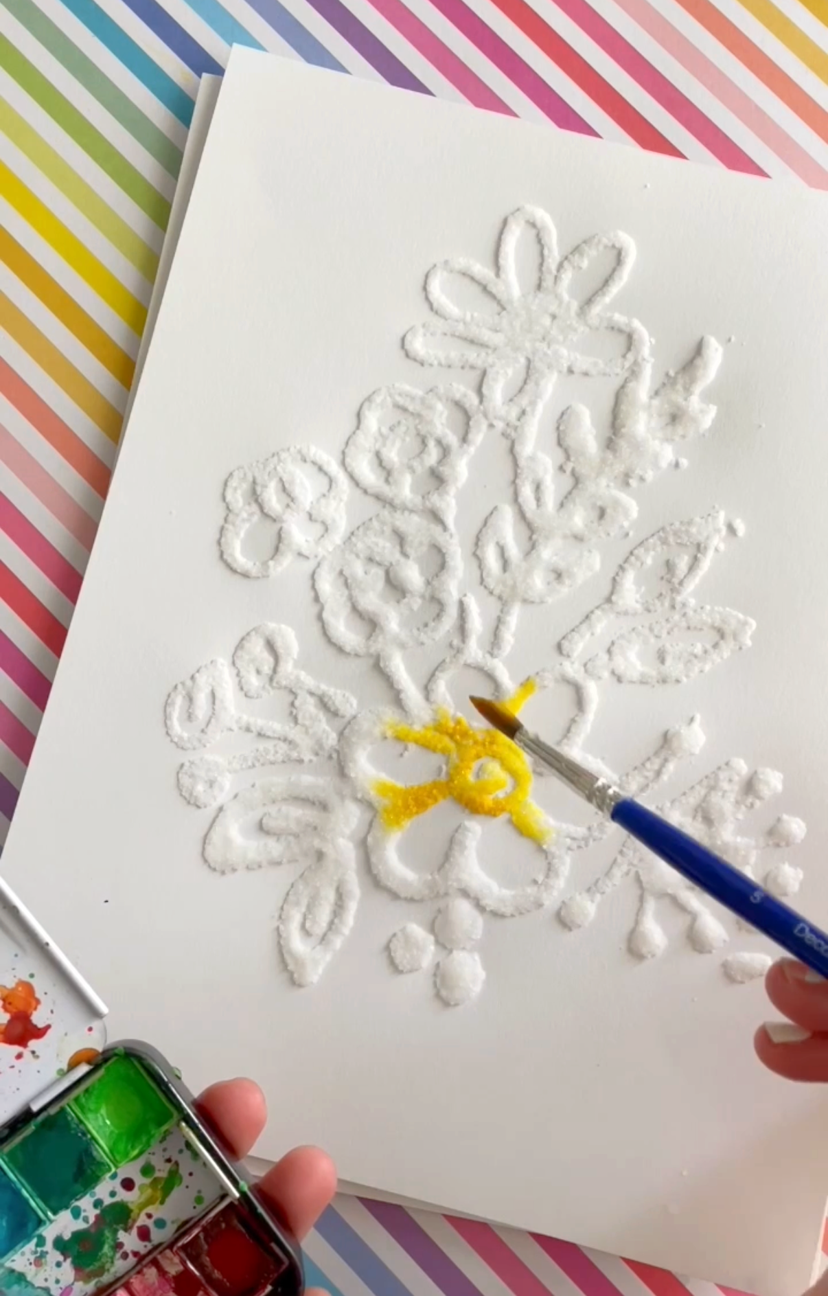 Salt Paint Example Salt Painting for kids - A girl and a glue gun