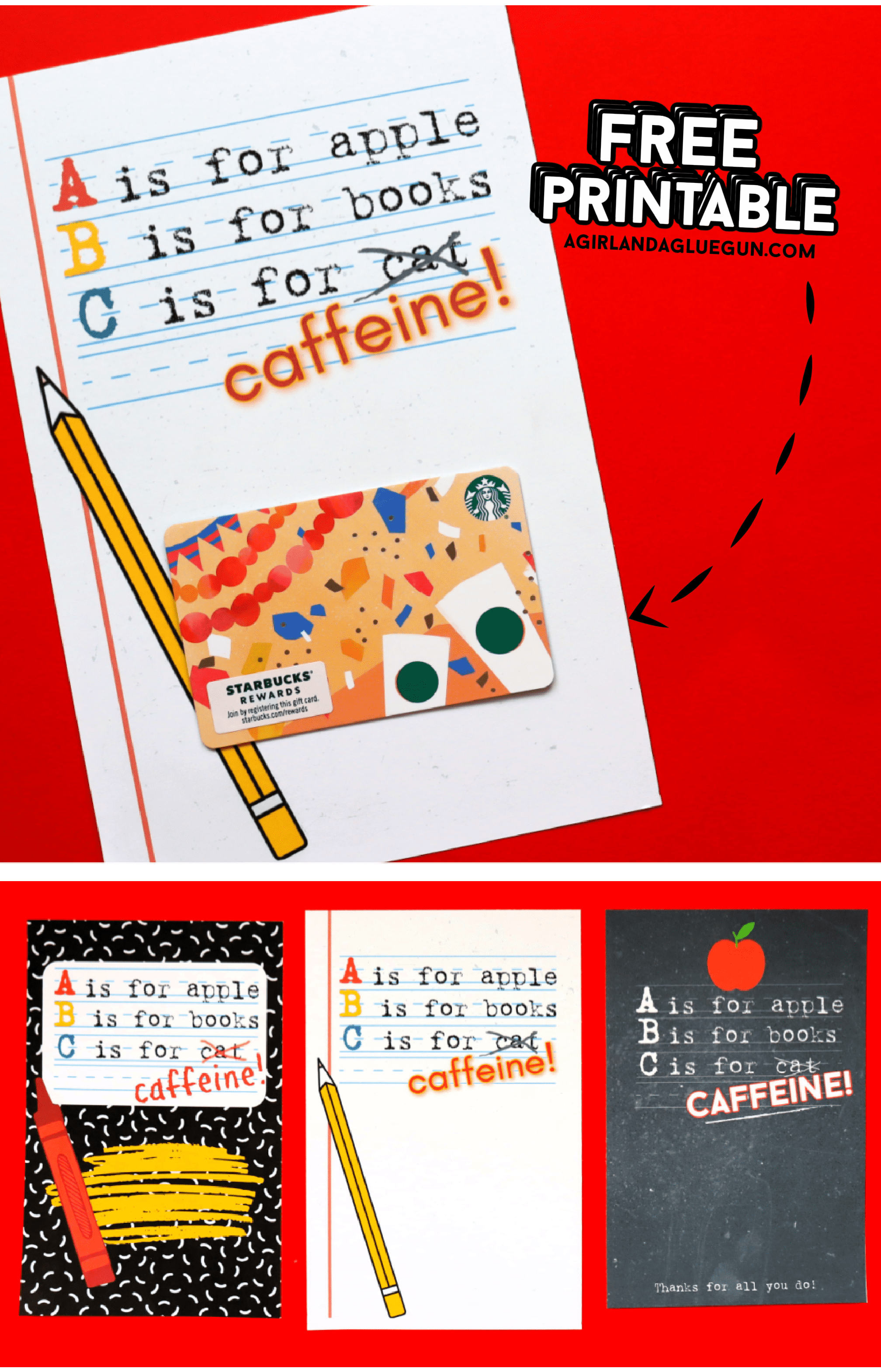 Teacher Gift Card Printable - A girl and a glue gun