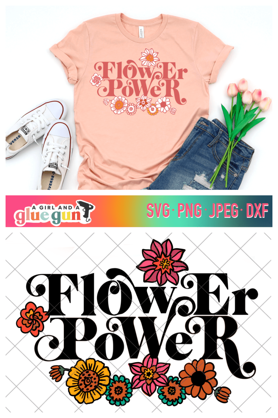 Flower Power SVG cut file - A girl and a glue gun