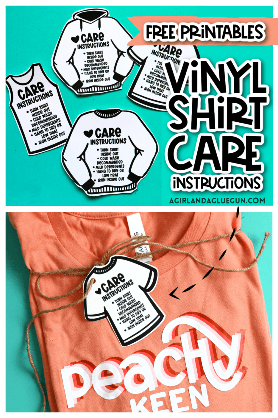 Free printable care instructions for vinyl shirts - A girl and a glue gun