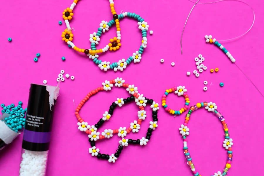 White Daisy Flower Beaded Chain Bracelet Glass Seed Beads Trendy Bracelet |  eBay