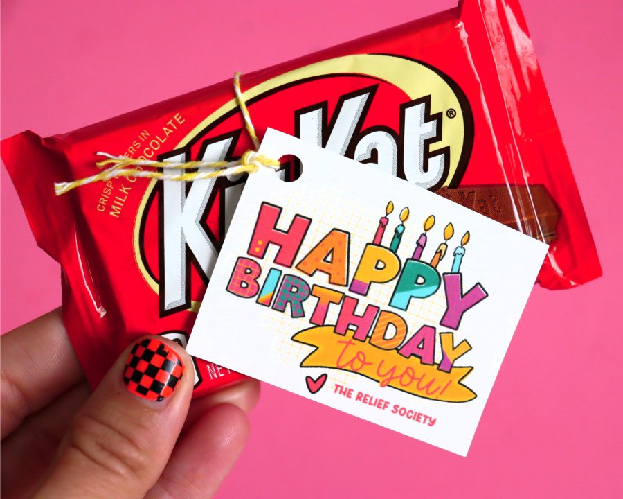 happy birthday printable card attached to candy