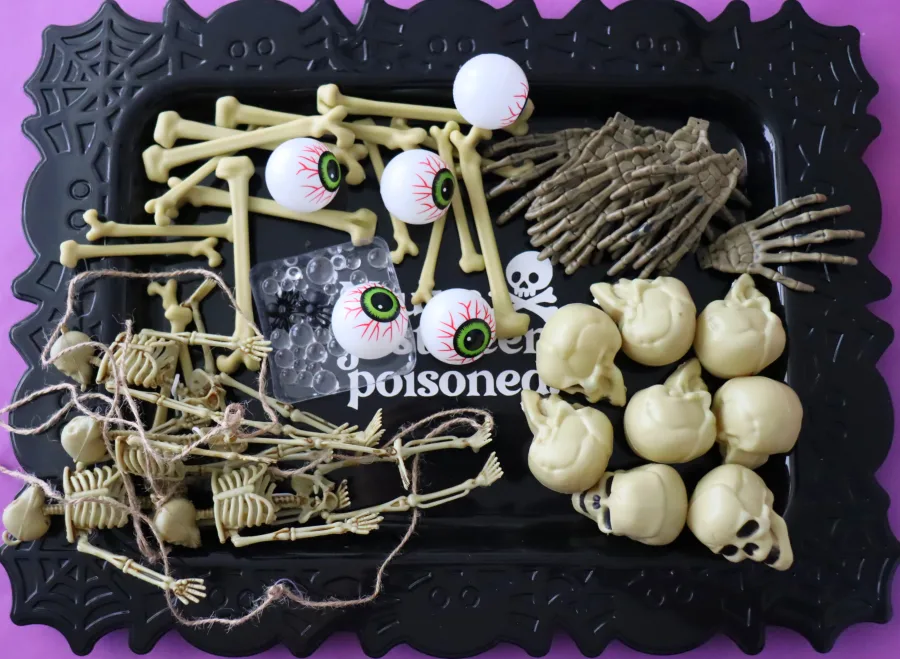 tray with halloween props