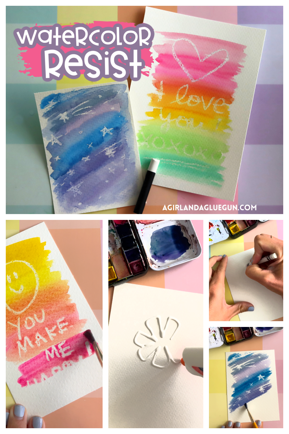 Watercolor resist -3 methods! - A girl and a glue gun