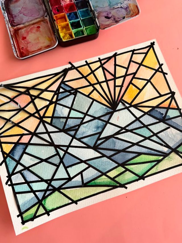 Watercolor Resist Heart Art Using Tape - A girl and a glue gun