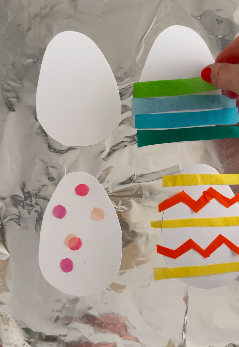 Tissue Paper Spring Craft for Kids - A girl and a glue gun