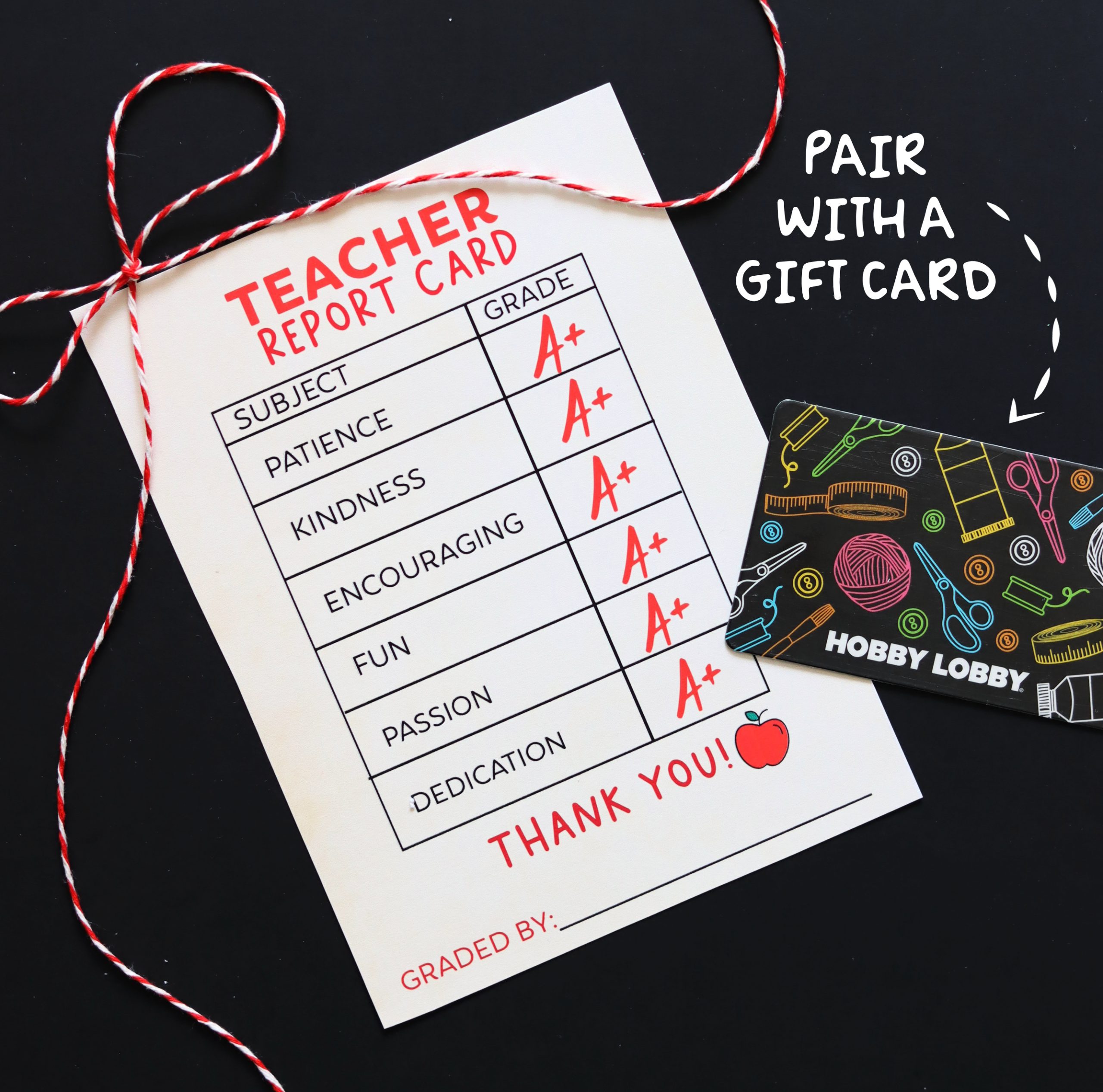 Teacher Appreciation Gift Idea: Printable Report Card Thank You Tag - A ...